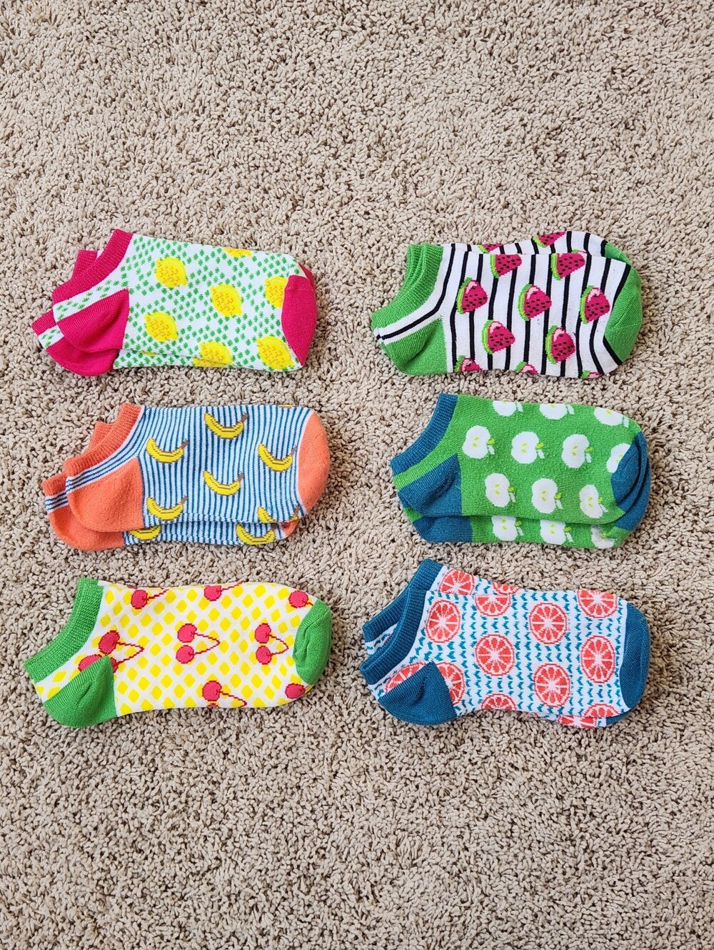 Mixit Women's No Show Socks Lemon Banana Cherry Watermelon Apple Grapefruit